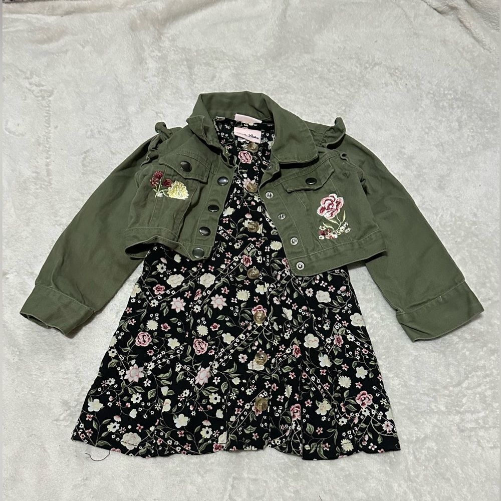 Little Lass Floral Dress with Jacket Black Green | Toddler size 3T
